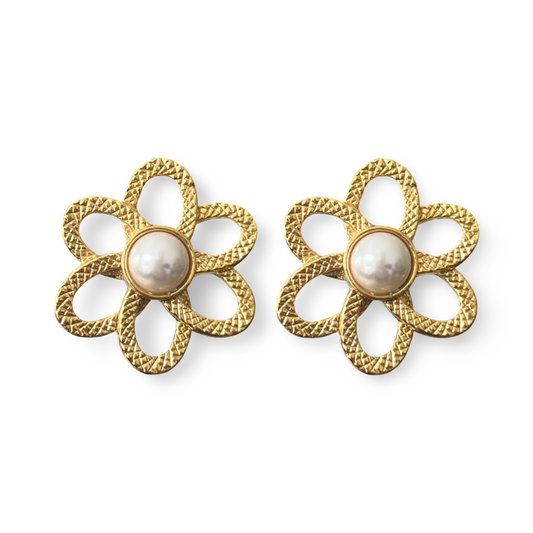 1990s Sphinx Flower Earrings - Clip On