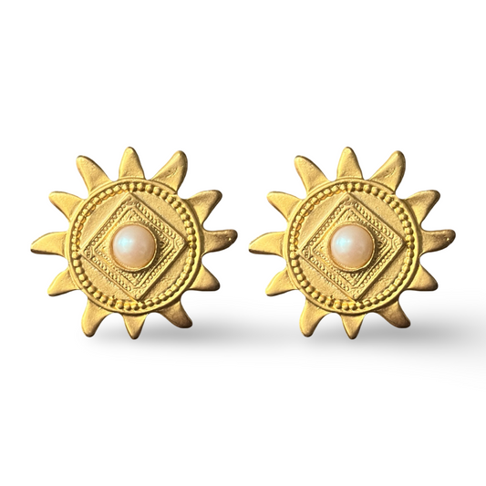 1990s Sun Pearl Earrings - Clip on