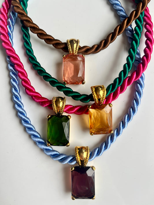 1990s Cabouchon 90s Satin Rope Necklace - Green (Necklace only)