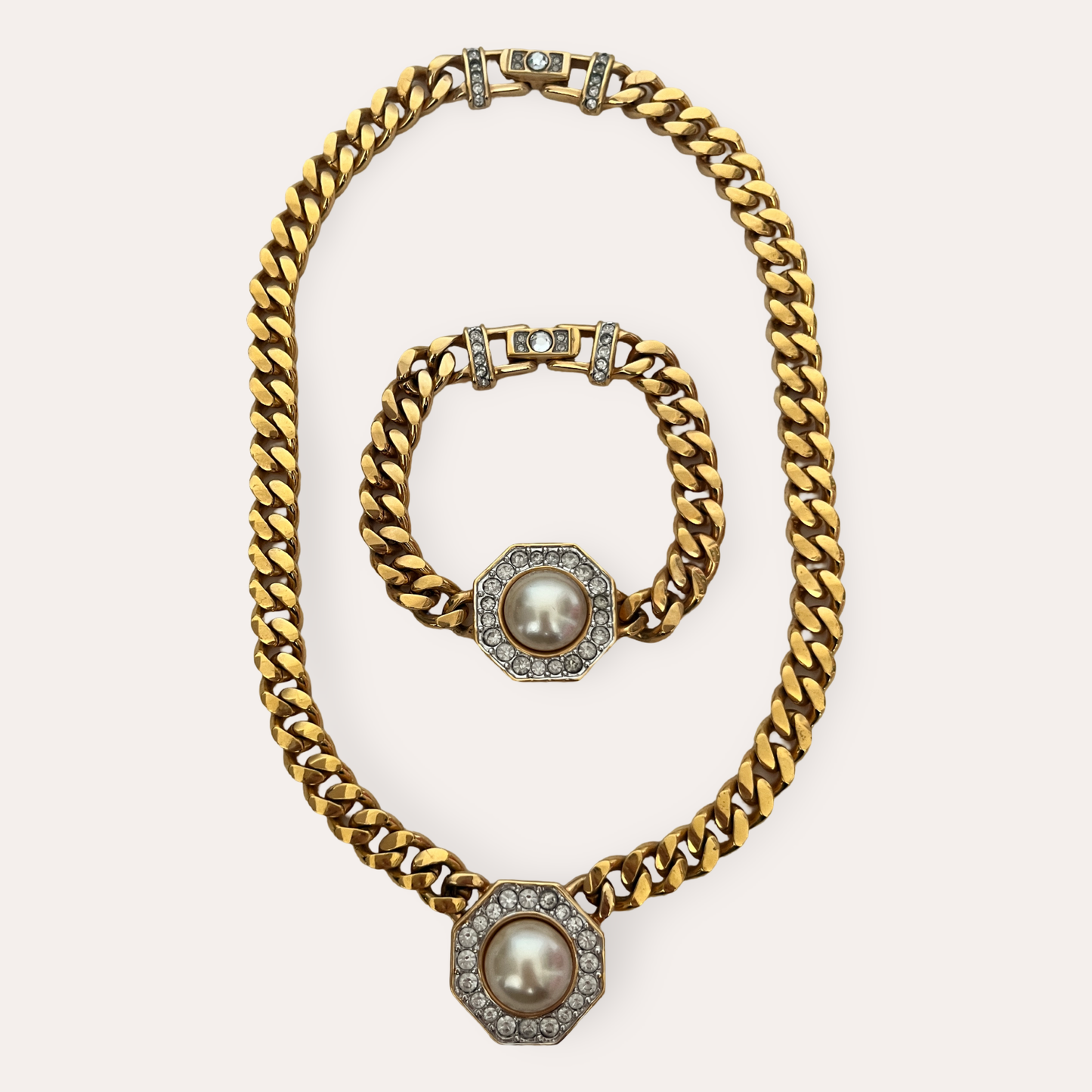 1980s Pearl Necklace and Bracelet Set - Swarovski