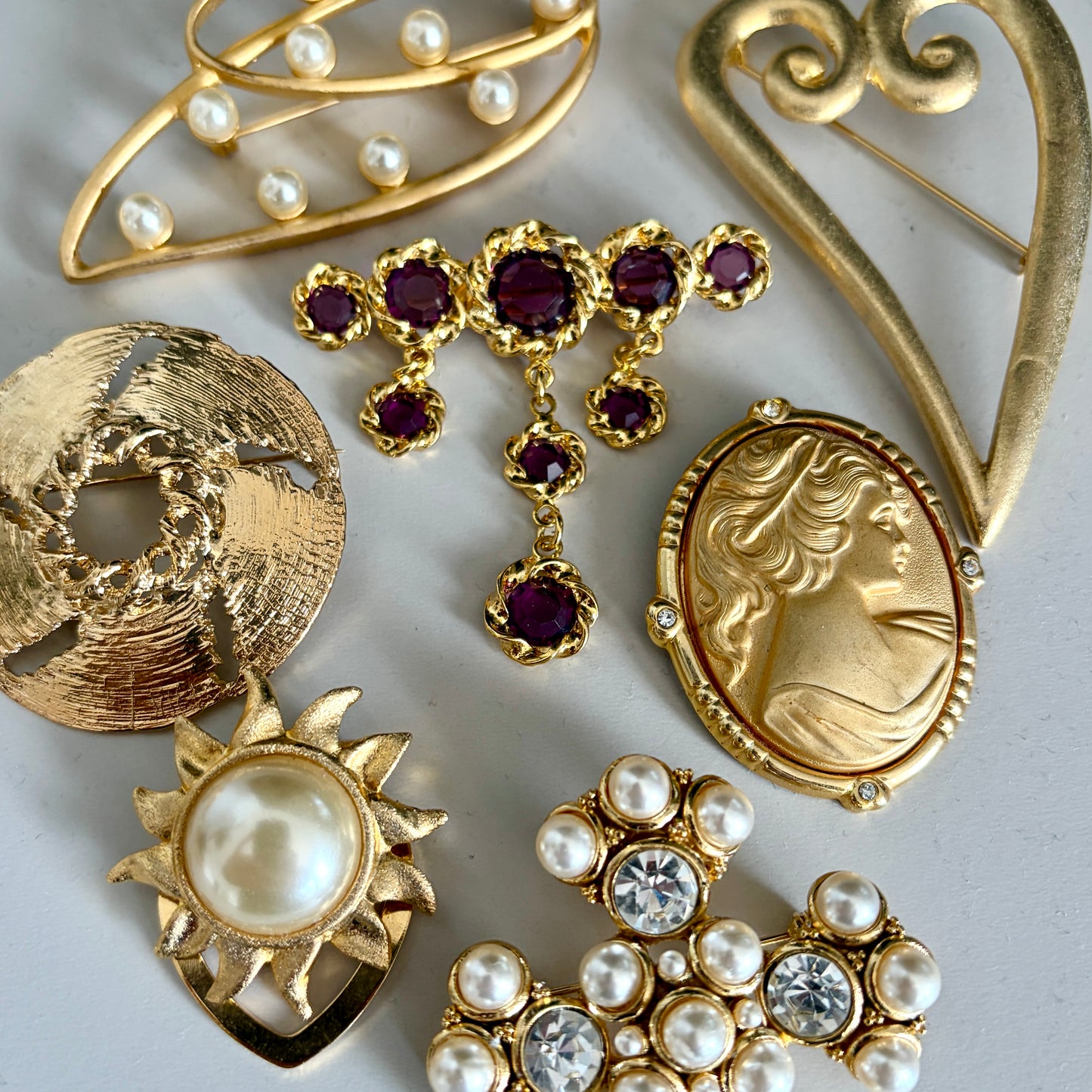 1990s Matte Gold Plated Cameo Brooch