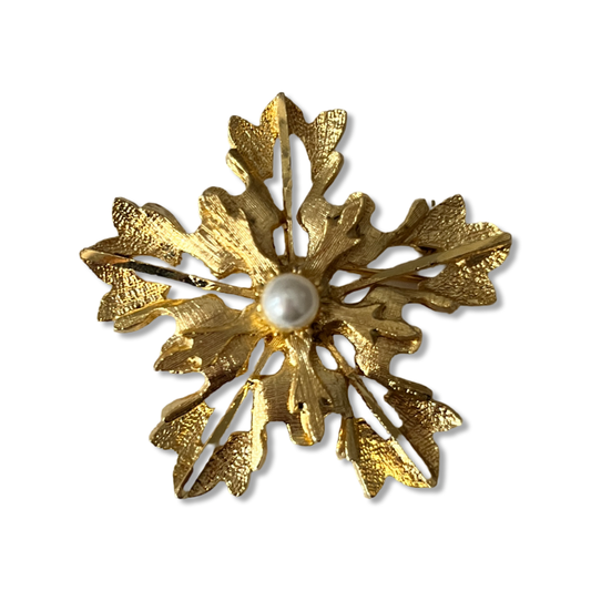 1970s Matte Gold Snowflake Brooch
