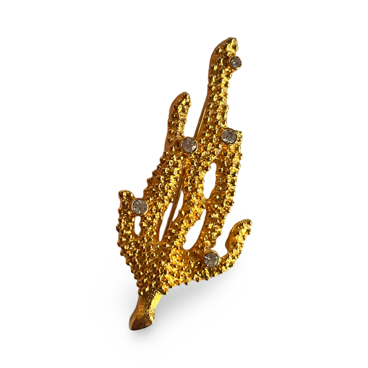 1990s Gold Plated Coral Brooch