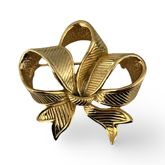 1990s Gold Plated Bow Brooch