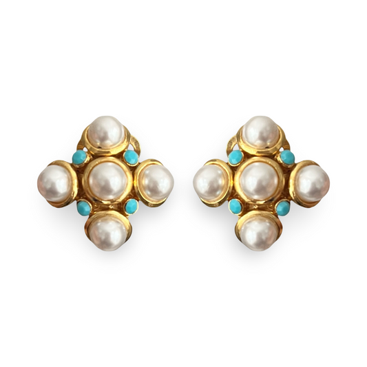 1980s Pearl Cross Earrings - Clip On
