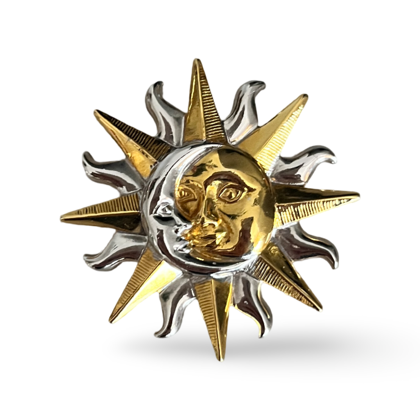 1990s Gold Plated Sun/ Moon Brooch - Anne Klein