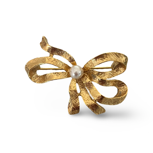 1990s Gold Plated Bow Brooch