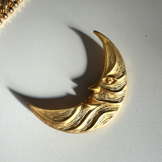 1990s Gold Plated Moon Brooch