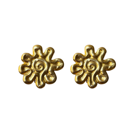 1990s Vintage Matte Swirl Flower Earrings - Clip On