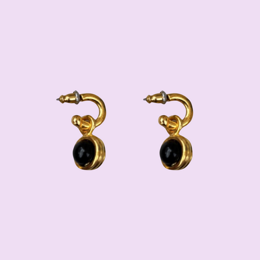 1990s Tiny Gold Plated Hoop Earrings with charm - Post
