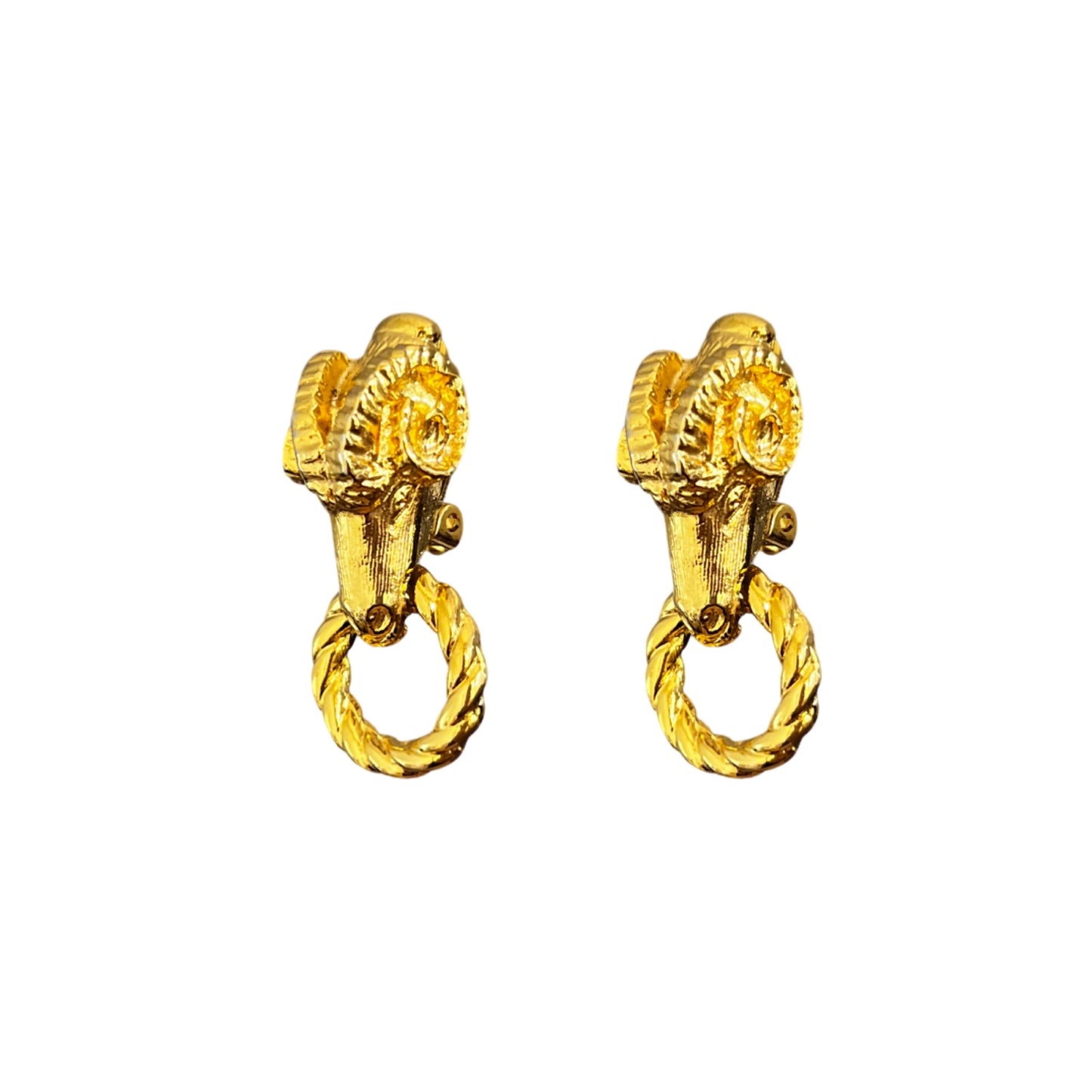 1990s Gold Plated Ram Knocker Earrings - Clip on