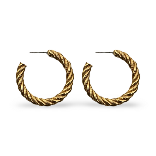 1990s Chunky Rope Hoop Earrings - Post