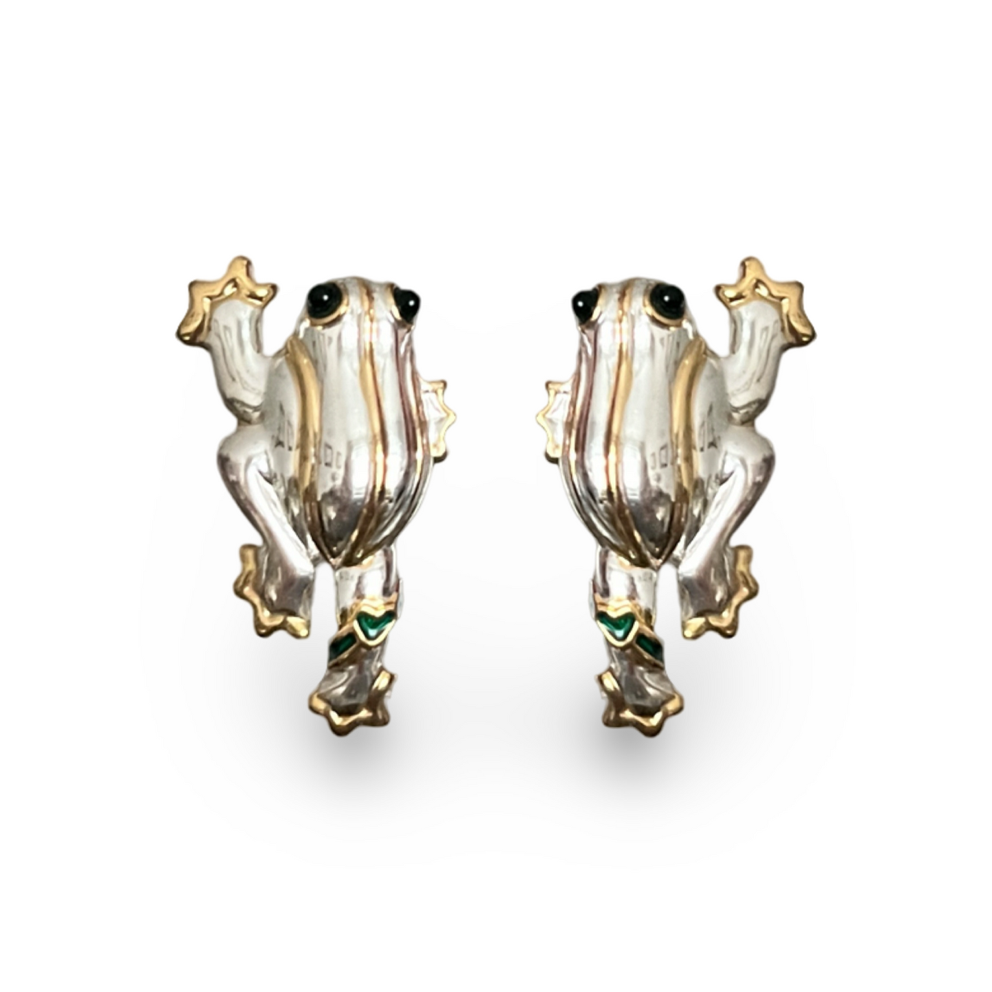 1980s Cabouchon Frog Heart Earrings - Pierced
