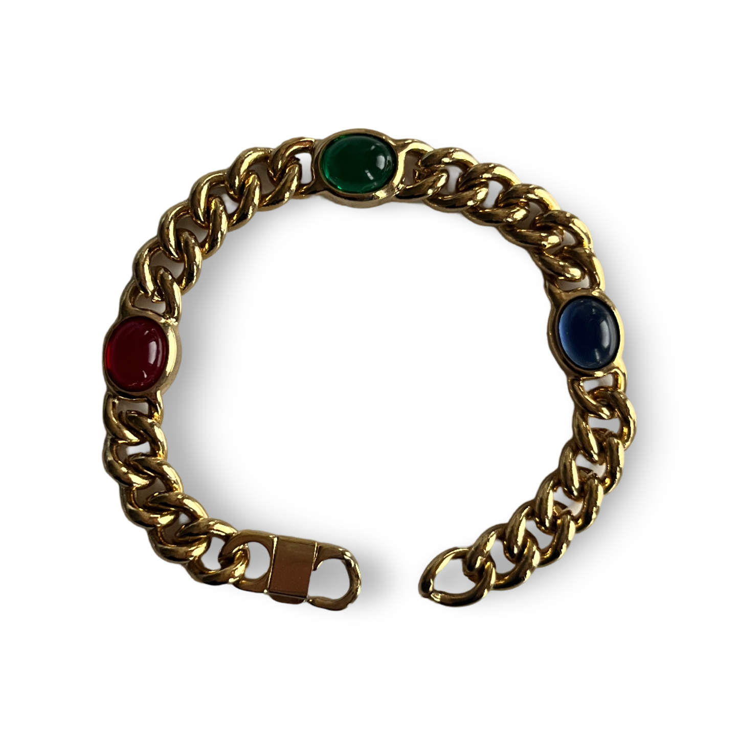 1990s - Gold Plated Cabouchon Stone Bracelet