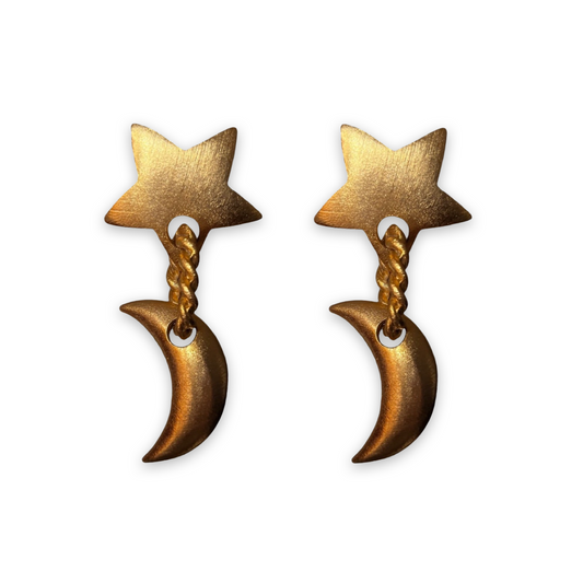 1990s Star and Moon Swing Earrings - Post