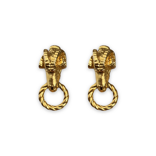 1990s Gold Plated Ram Knocker Earrings - Clip on