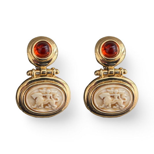 1990s Etruscan Earrings- Clip On