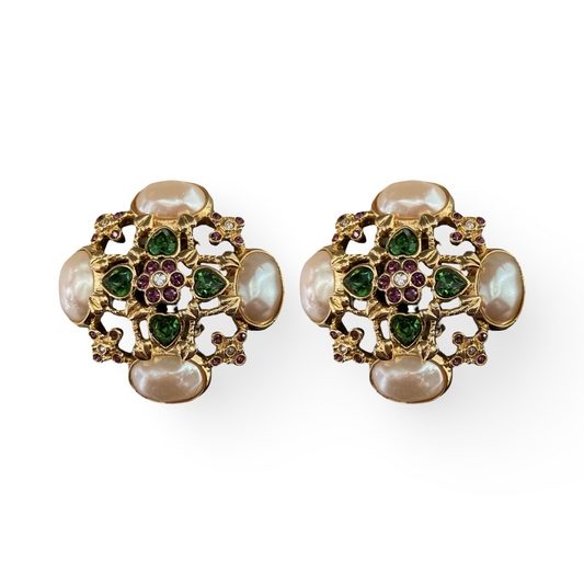 1990s Elizabeth Taylor Cross Earrings - Clip on
