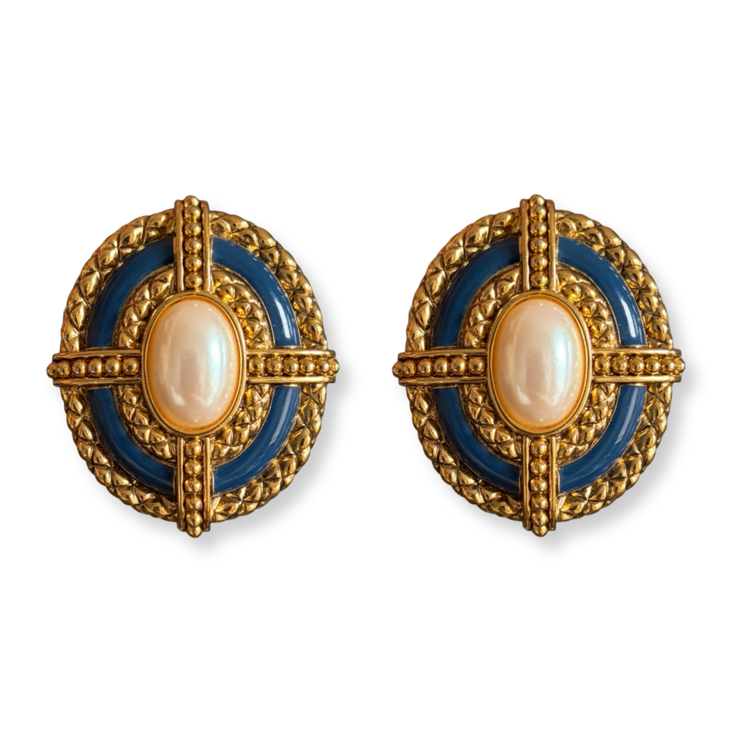 1990s Blue Enamel Earrings - Clip on