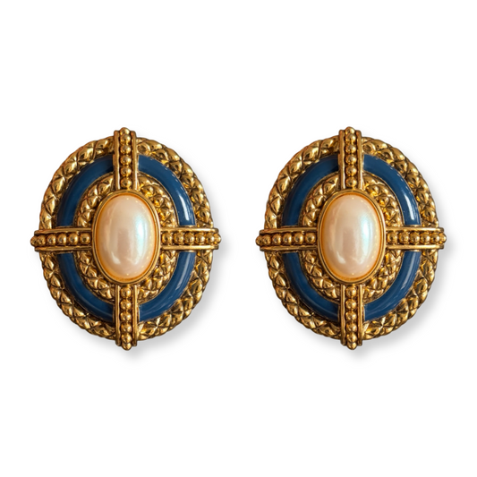 1990s Blue Enamel Earrings - Clip on