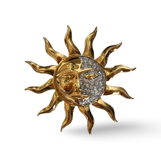 1990s Gold Plated Sun Brooch