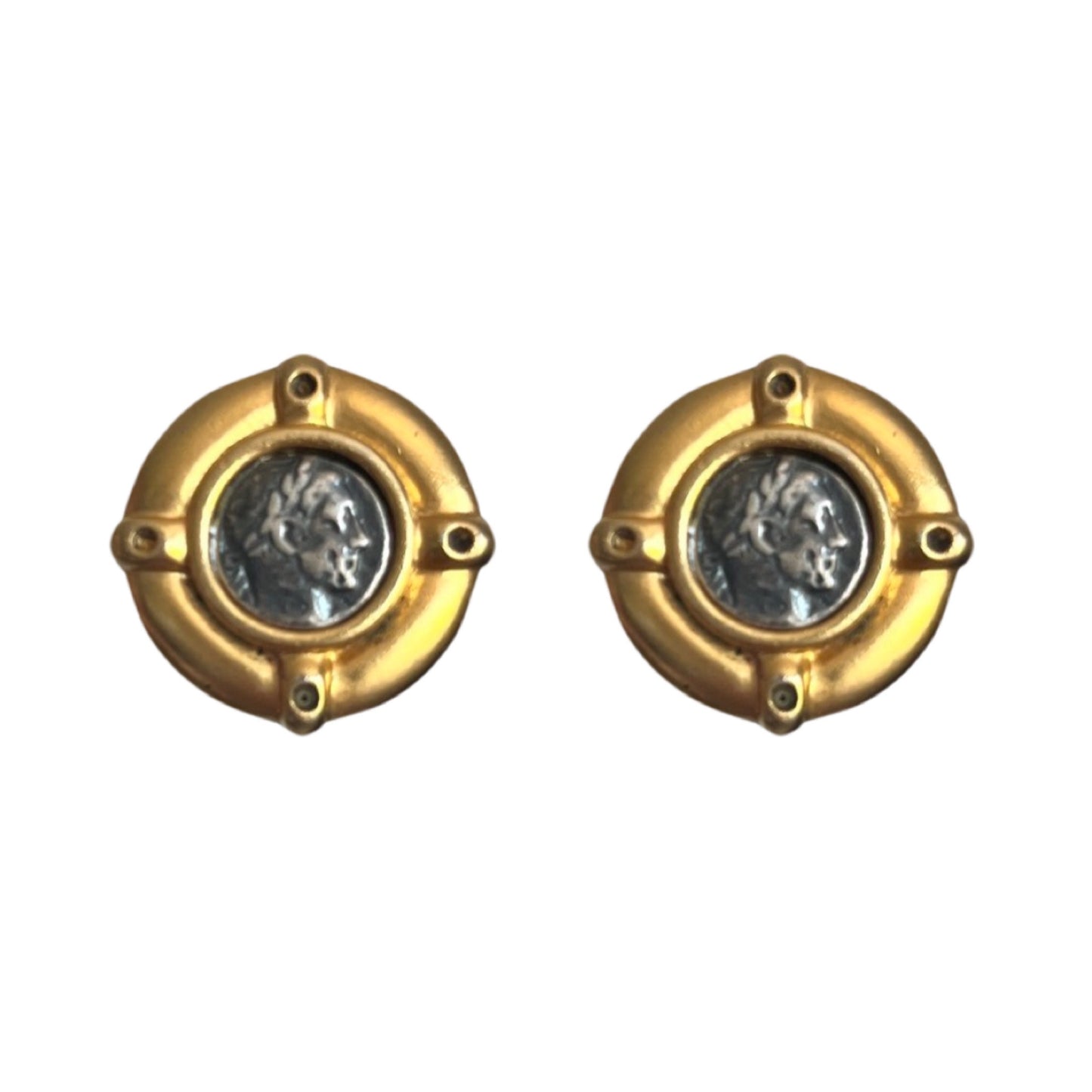 1990s Greek Round Coin Earrings- Post