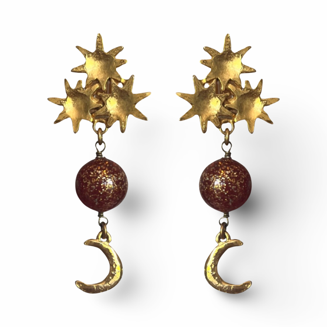 1990s Sun Dangle Earrings - Clip on