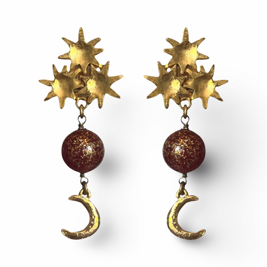 1990s Sun Dangle Earrings - Clip on