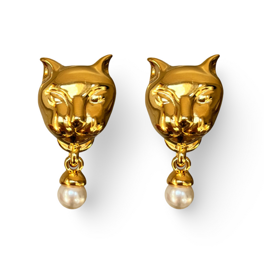 1990s Gold Plated Panther Earrings - Post