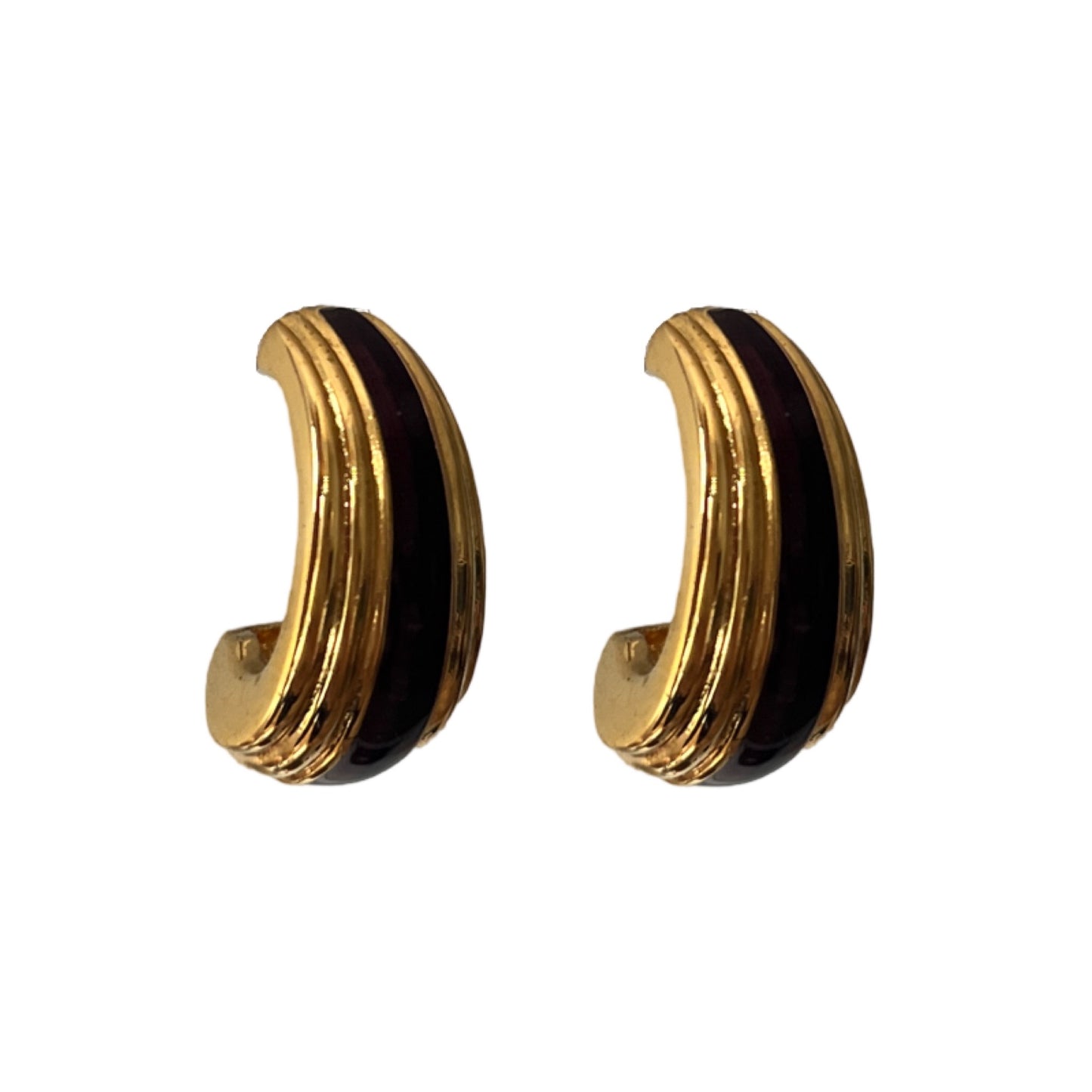 1990s Gold Plated and Enamel Hoop Earrings - Post