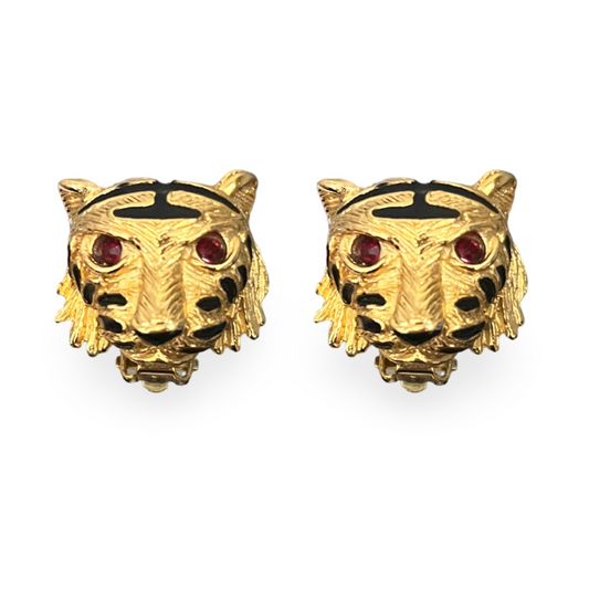 1990s Black Tiger Earrings- Clip on