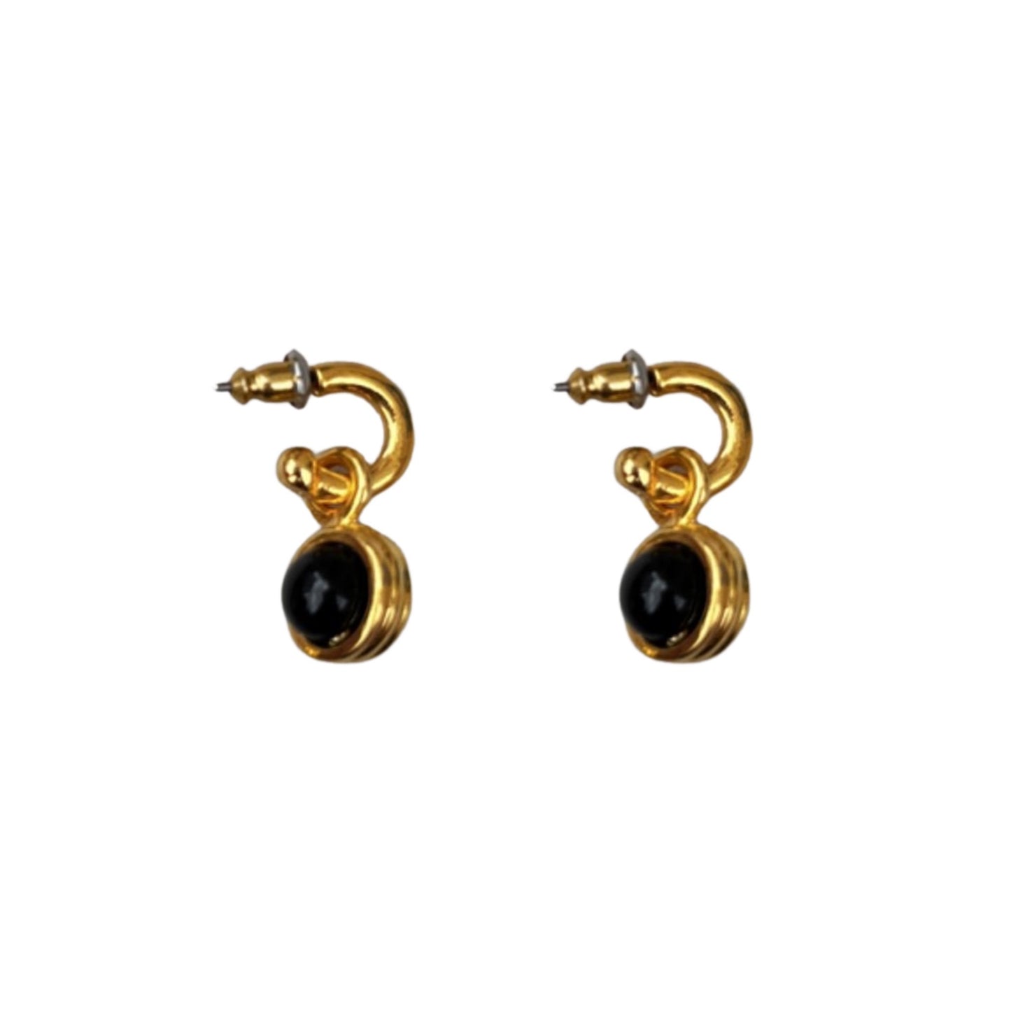 1990s Tiny Gold Plated Hoop Earrings with charm - Post