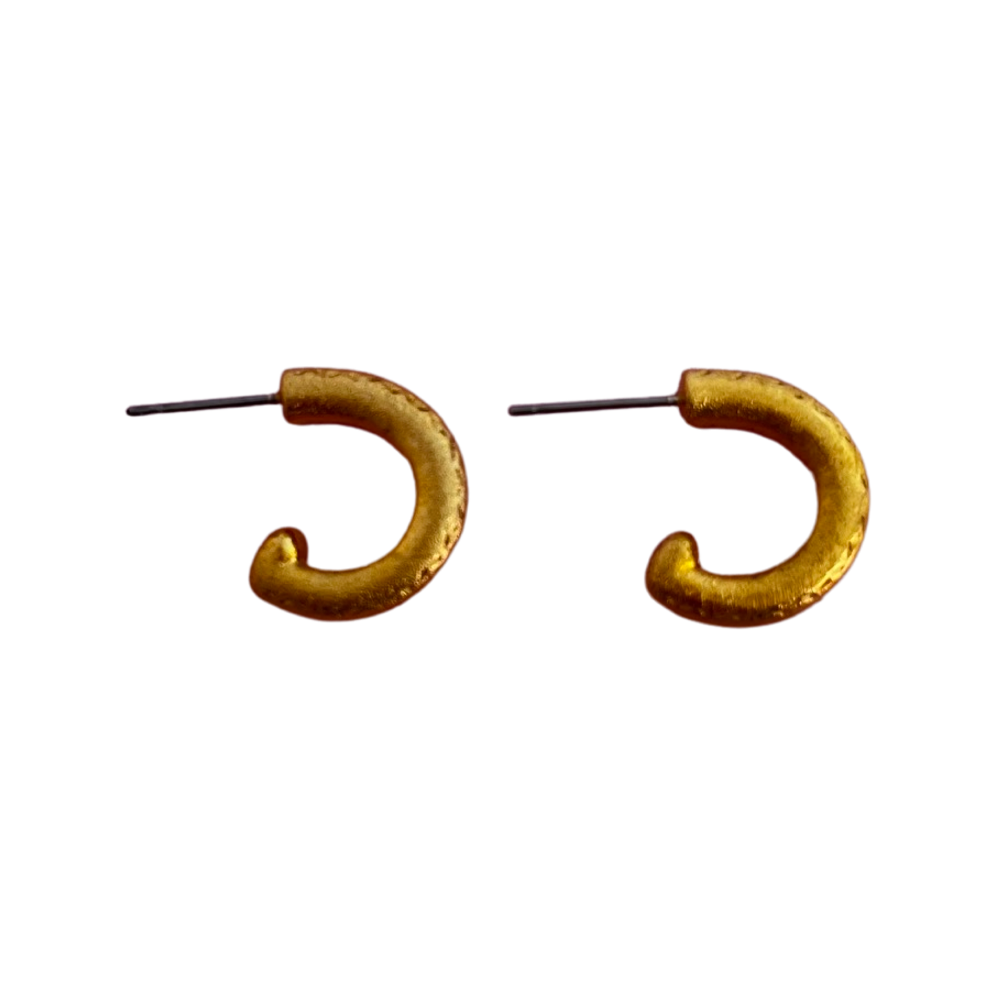 1990s Small Brushed Gold Plated Hoop Earrings - Post