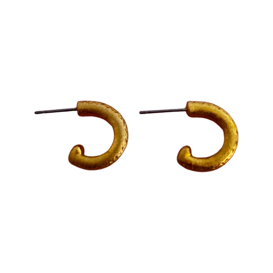 1990s Small Brushed Gold Plated Hoop Earrings - Post