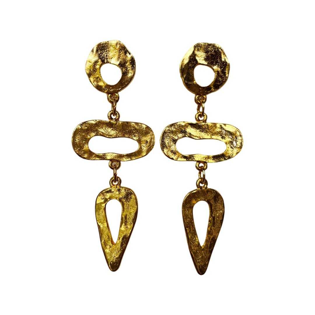 1980s Brushed Gold Plated Abstract Earrings - Post