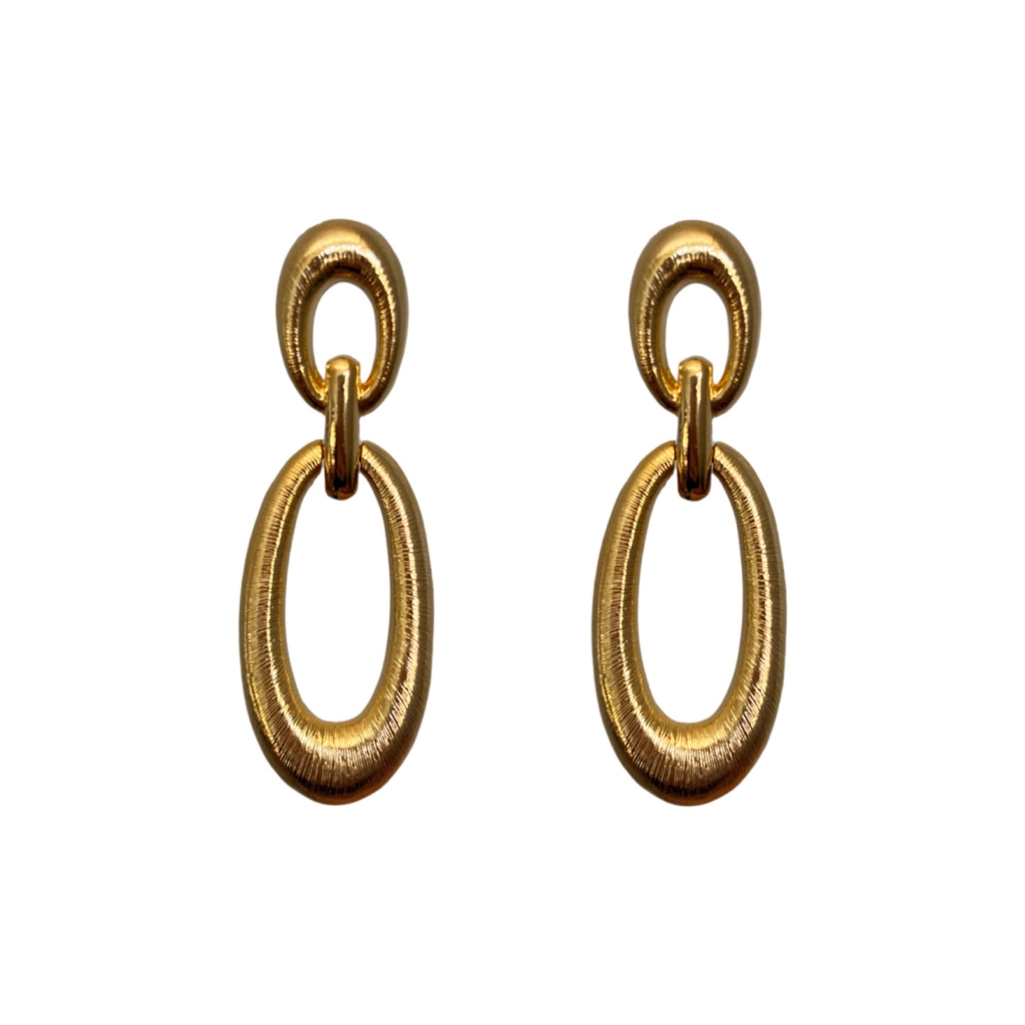 1980s Brushed Gold Drop Knocker Earrings - Post