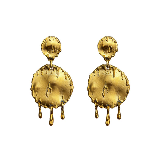1990s Brushed Gold Chris de Brett Drip Earrings - Clip On
