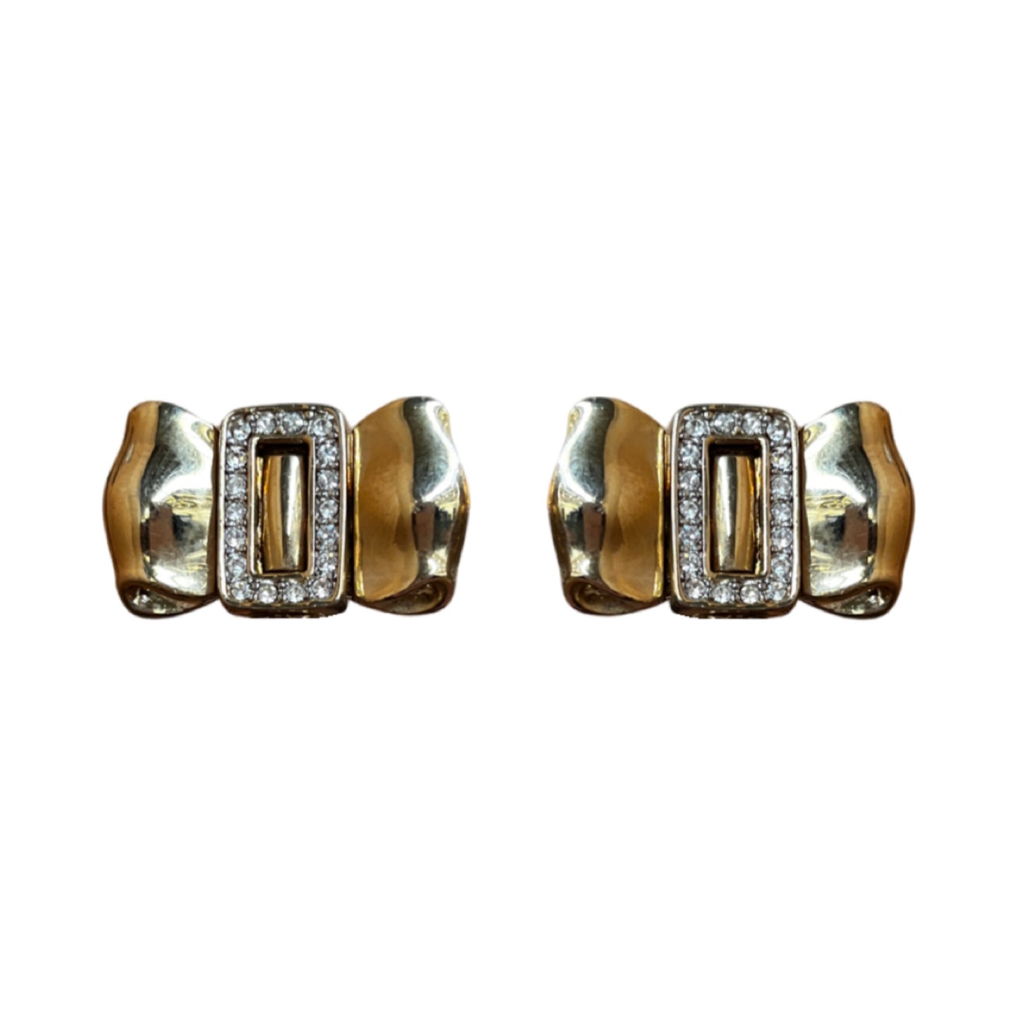 1990s Gold Cabouchon Bow Earrings - Post