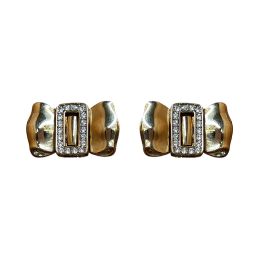 1990s Gold Cabouchon Bow Earrings - Post