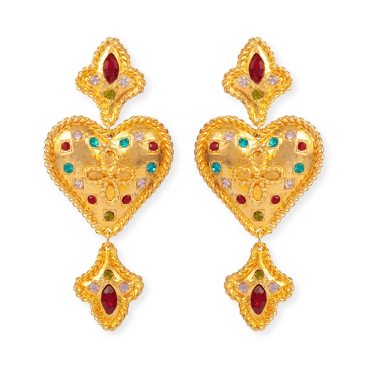 1990s Huge Gold Plated Heart Earrings - Clip on