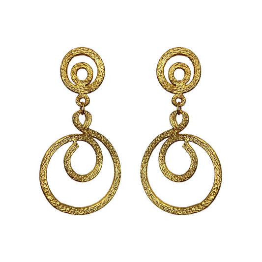 1990s Brushed Gold Statement Earrings - Clip on