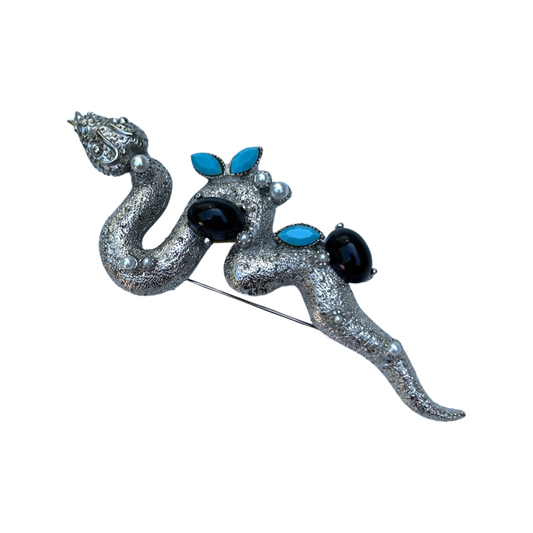 1980s Huge Snake Statement Brooch - Black