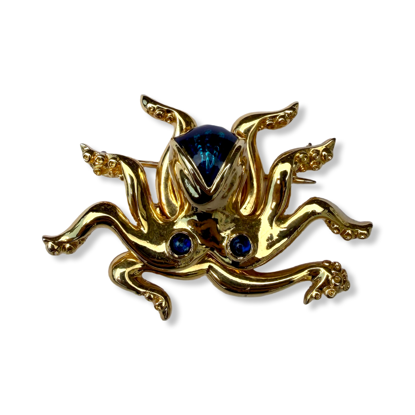 1990s Gold Plated Octopus Brooch - Cabouchon
