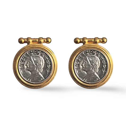 1990s Gold Plated Coin Earrings- Clip On