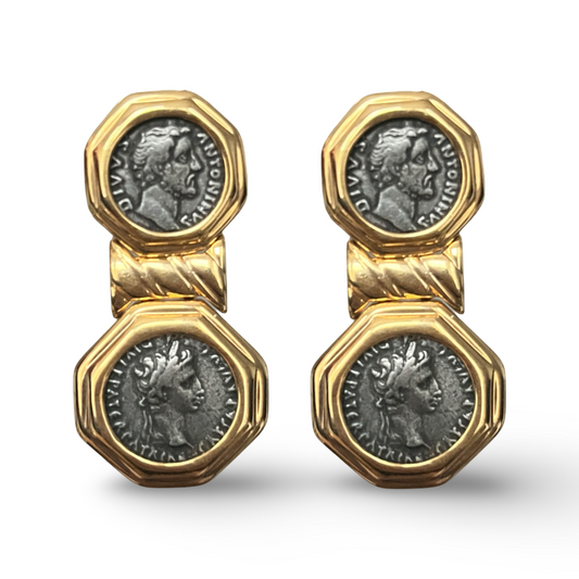 1990s Huge Cabouchon Coin Earrings- Clip On