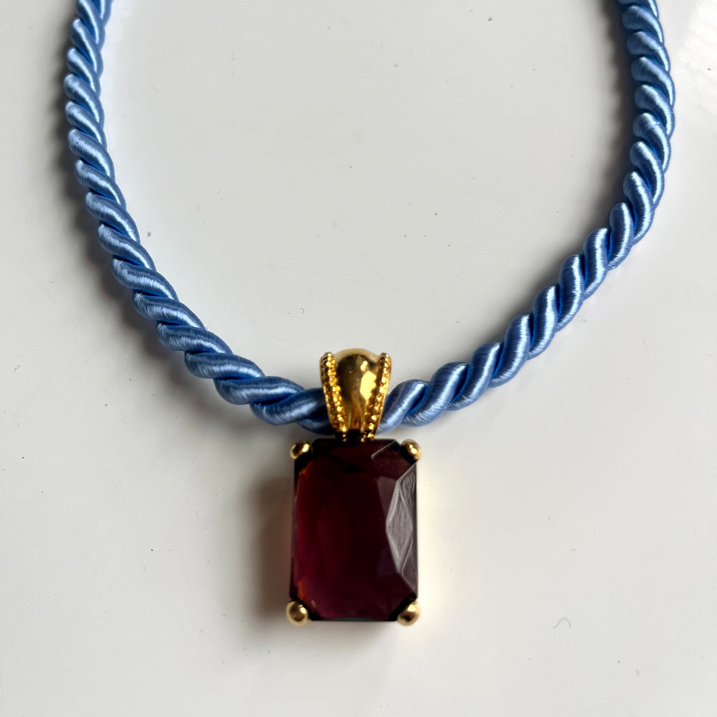 1990s Cabouchon 90s Satin Rope Necklace - Blue (Necklace only)