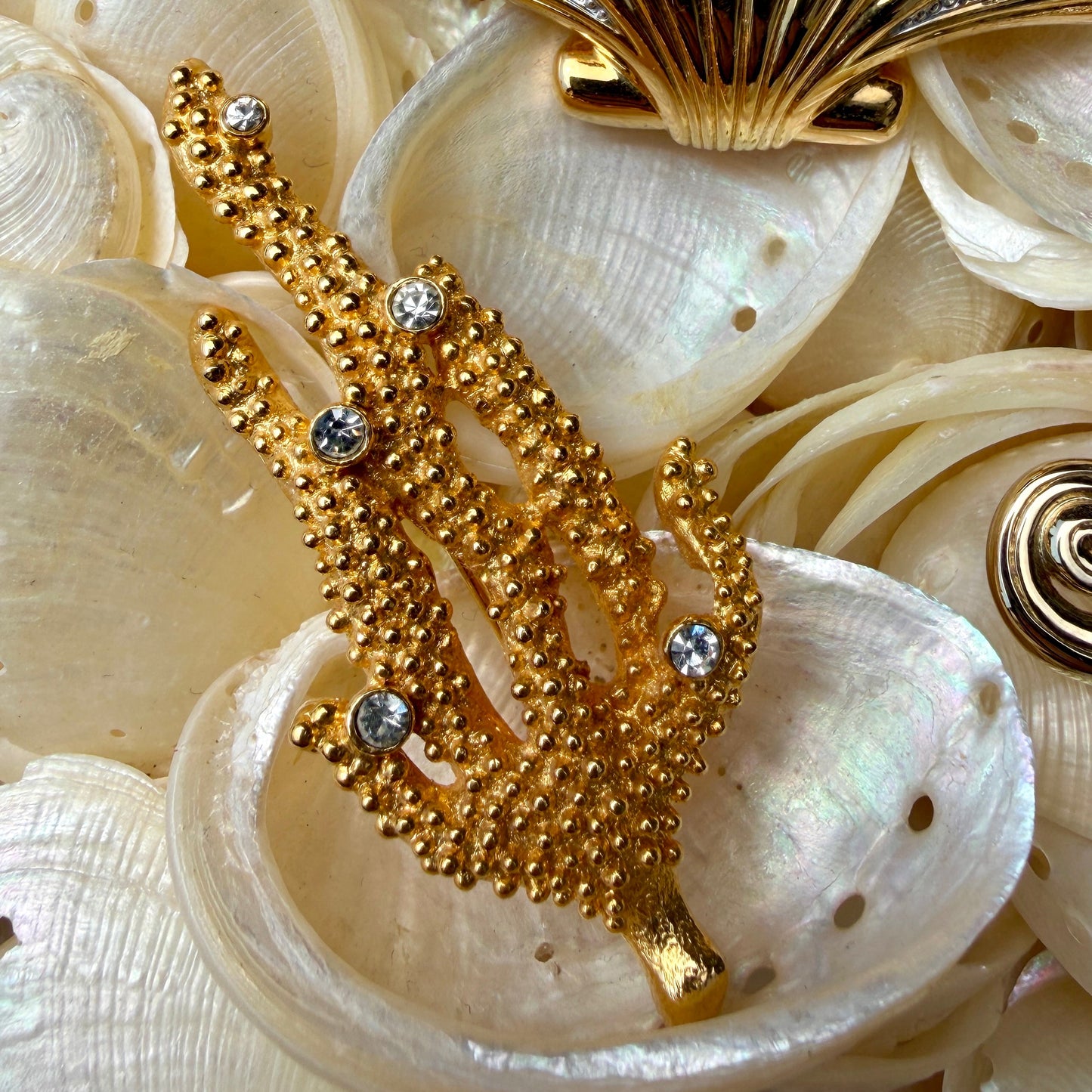 1990s Gold Plated Coral Brooch