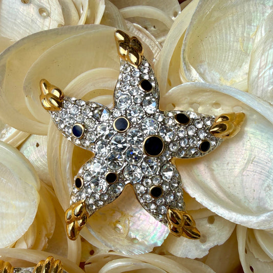 1990s Gold Plated Starfish Brooch - Cabouchon