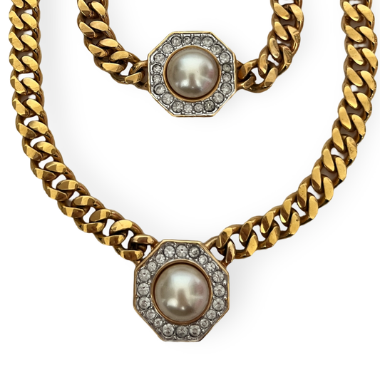 1980s Pearl Necklace and Bracelet Set - Swarovski