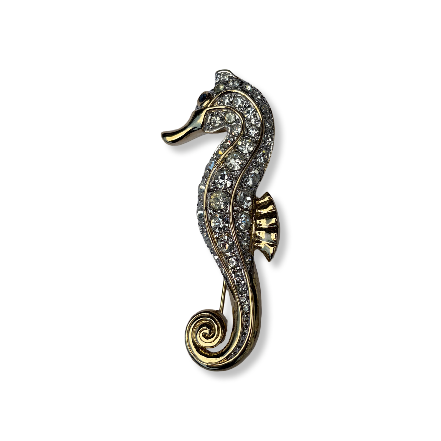 1990s Gold Plated Seahorse Brooch - Cabouchon